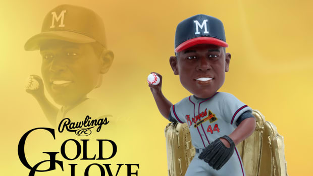 Hank Aaron 3x gold glove bobblehead from FOCO